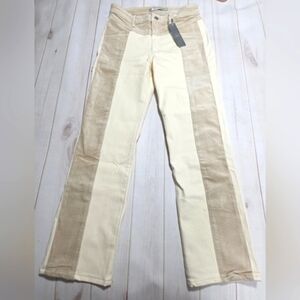 Tractr Two Tone Cream Denim With Tan Corduroy Panels Size 6/28 - New With Tags